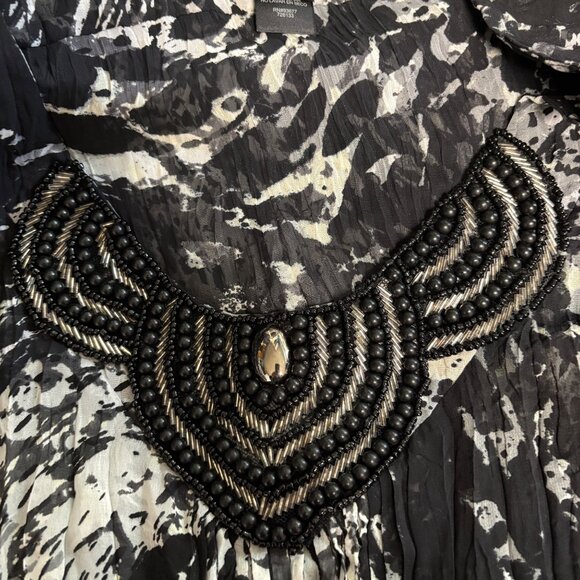 Bisou Bisou Beaded Tunic Womens Size XL Black White Sheer Scoop Neck Top NEW - Picture 3 of 9